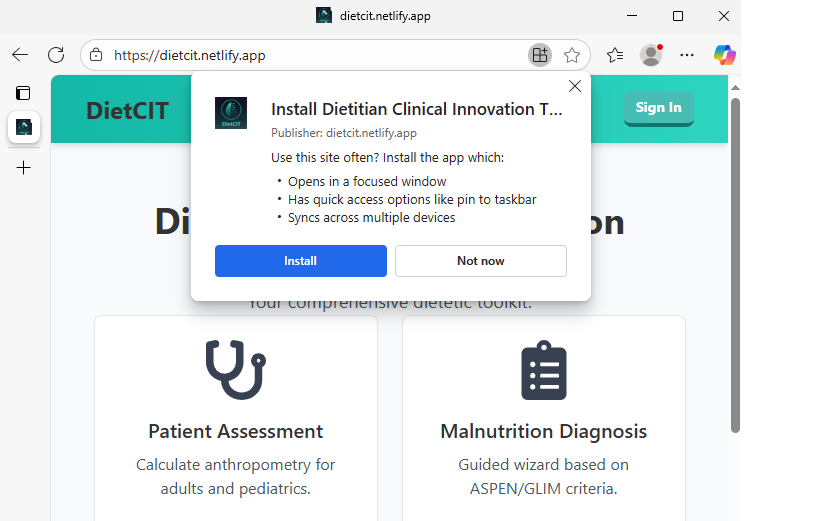 Desktop PWA installation steps
